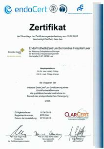 Zertifikat EndoProthetikZentrum