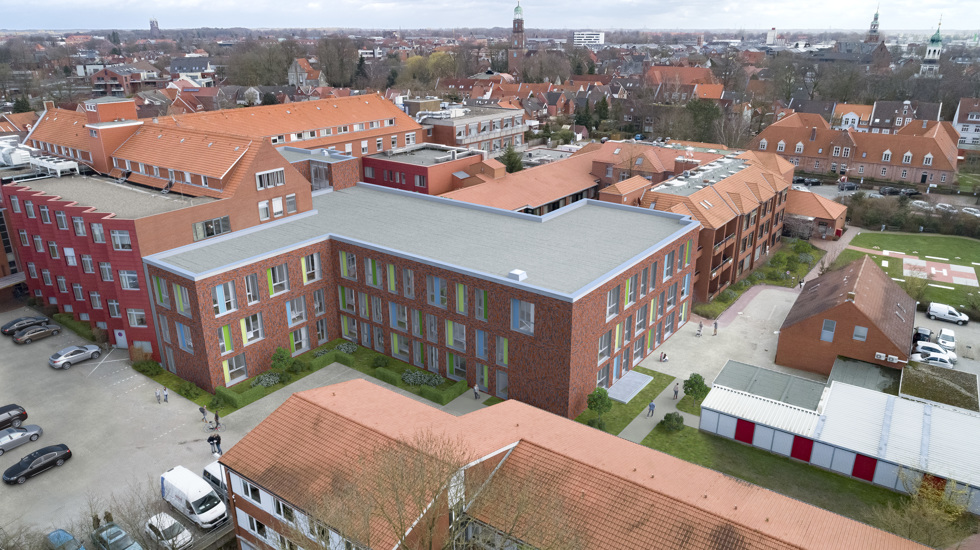 Die Visualisierung zeigt den vierten Bauabschnitt, den Neubau der geplanten Intensivstation. Die Visualisierung zeigt den vierten Bauabschnitt, den Neubau der geplanten Intensivstation.